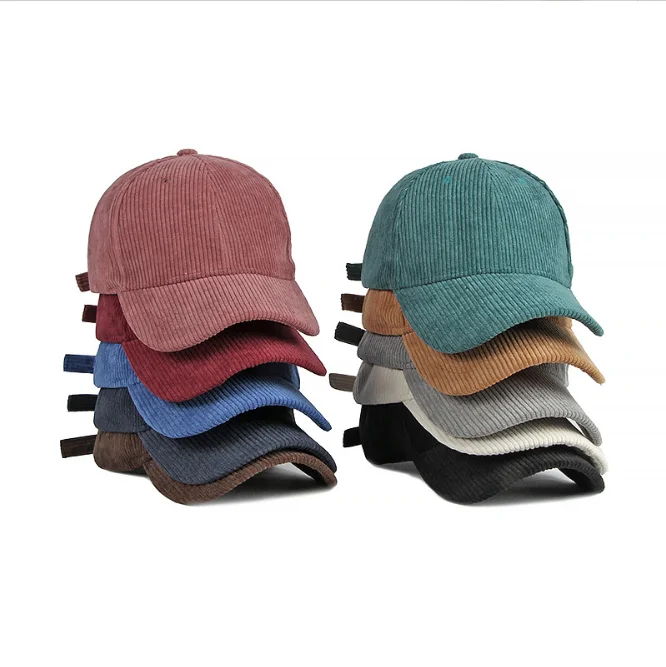 Autumn and winter women man adjustable simple solid color corduroy baseball cap