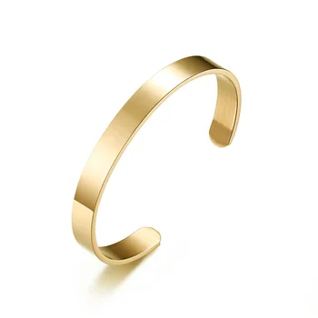 POYA 8mm Stainless Steel Cuff Bracelets Opening Bangle Gold Plated Personality Engraving Gift for Men