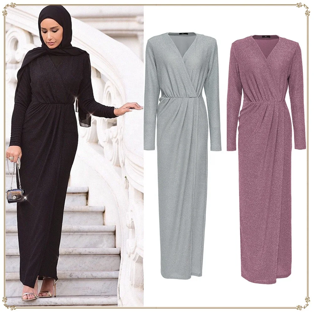 New Islamic Women's Slim Abaya Muslim Long Sleeve Jilbab Kaftan Robe Dubai Gown 