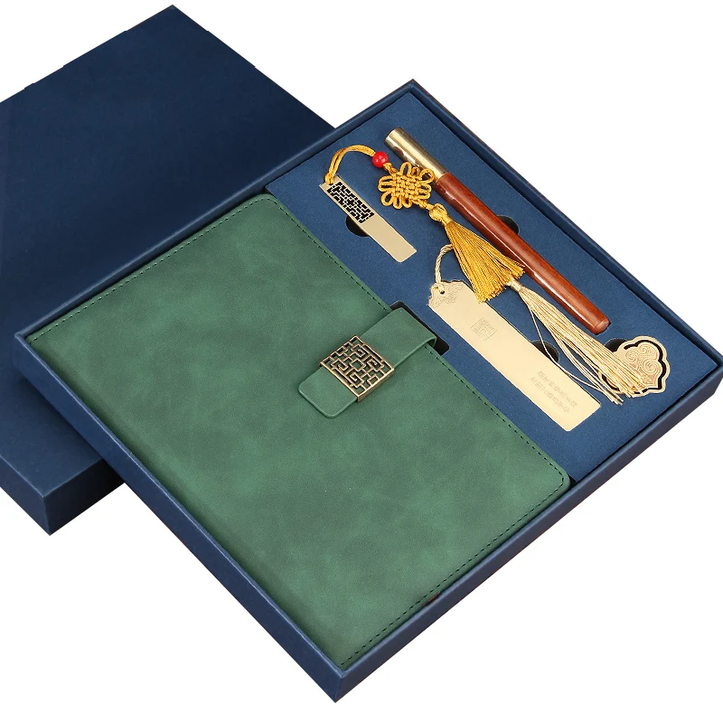 New Arrival Color Logo Diary A5 Plan Notebook High-End Chinese Style Leather Notepad Gift Set Journal Set