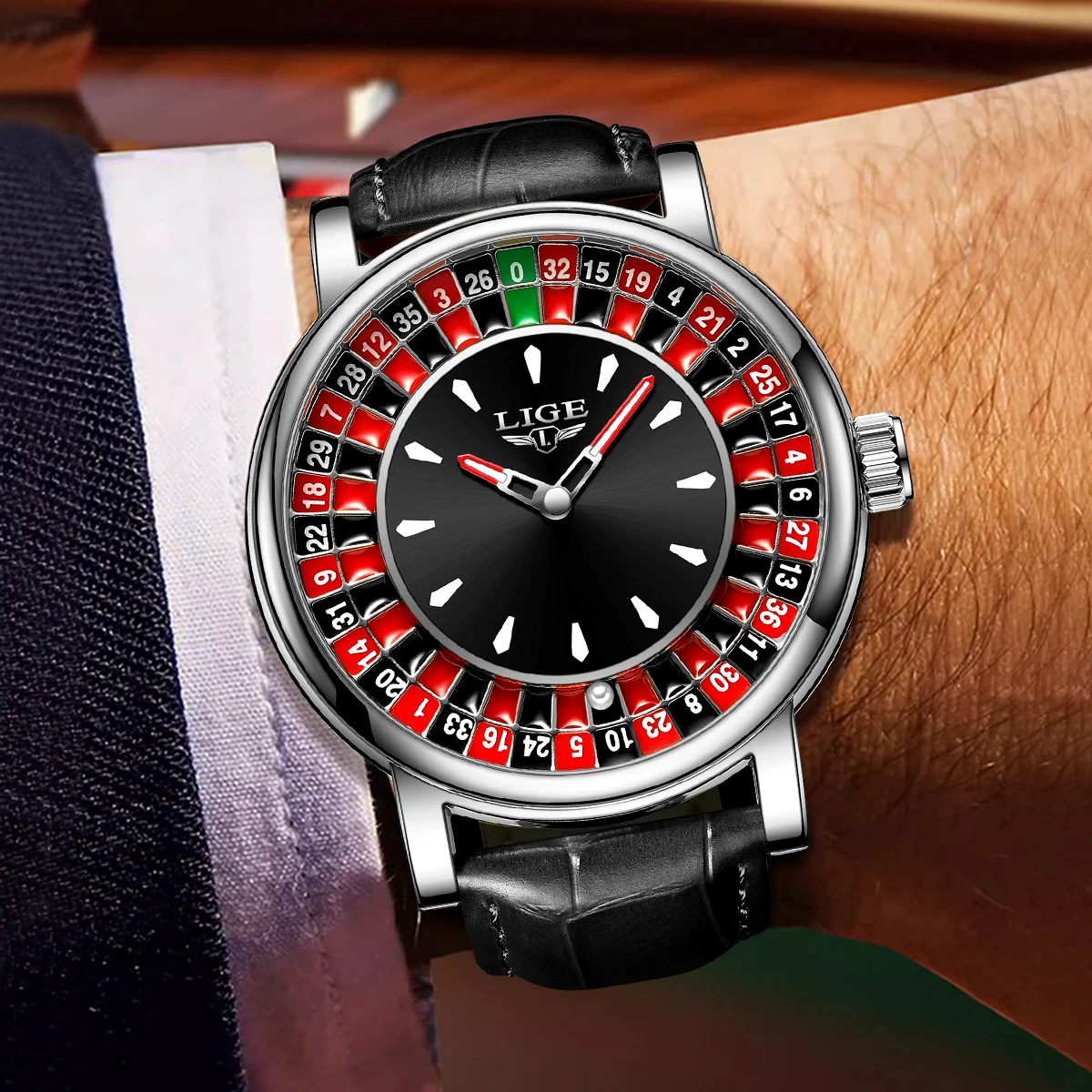 LIGE LG89161 Quartz Movement Roulette Watch - Luminous Mens Watch 