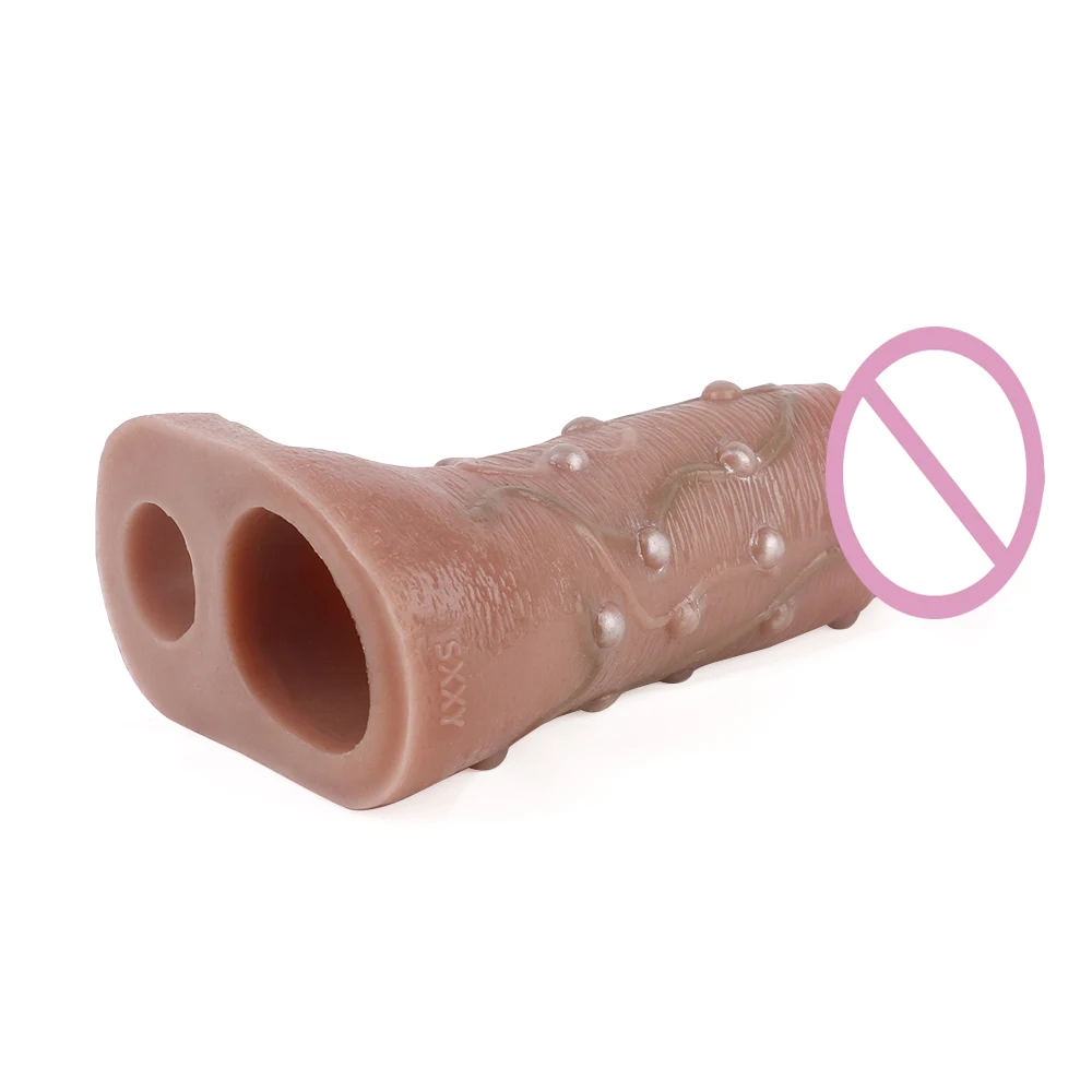 SXXY Particle Friction Condom Realistic Penis Sleeve Couple Sex Pleasure Silicone Sheath Penis Sleeve Hollow Dildo Sex Toys