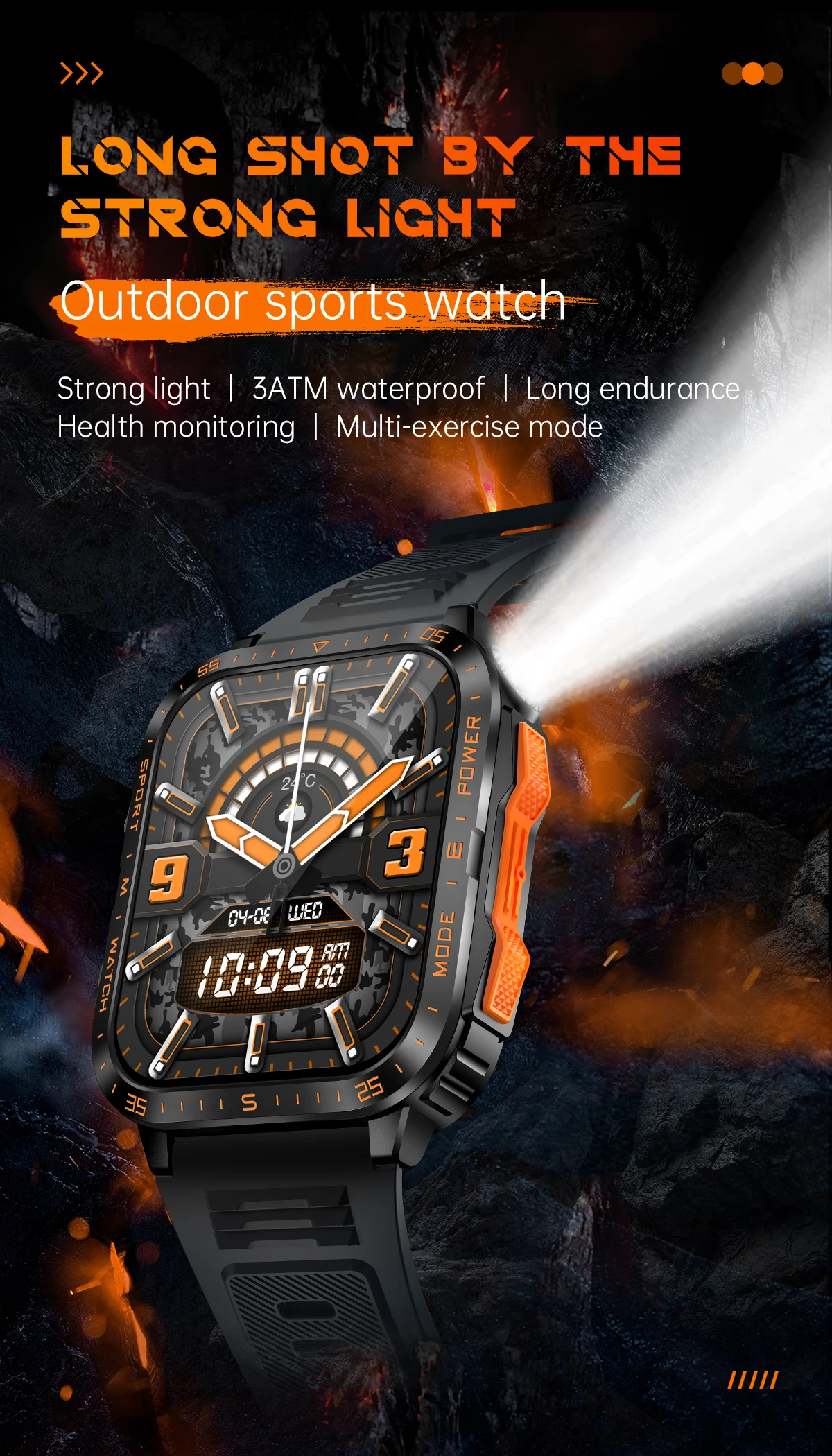Welcome OEM Order, Factory Whole Selling Kt79 Sport Smartwatch With Flashlight 30m Waterproof 1.96inch Bt Call Sleep Monitoring Outdoor Relojes Men Smart Watch 2025 - Buy Kt79 Smart Watch 3atm Waterproof Smart Watch sports Smartwatch For Men