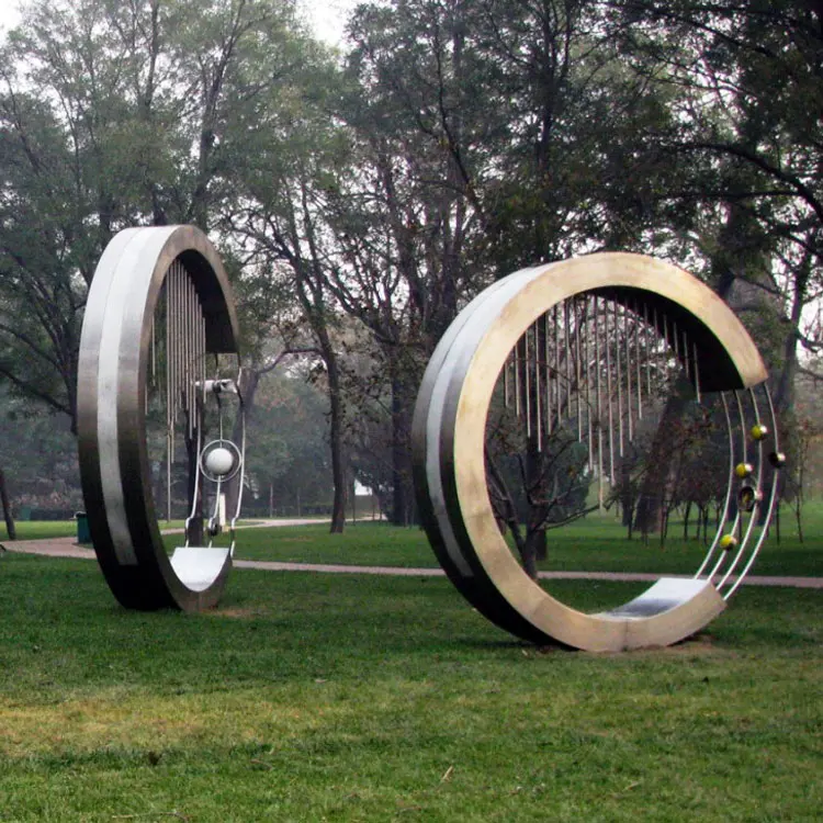 Modern Metal Ring Circle Statue Stainless Steel Cloud  Mist Arch Park Lawn Decoration Fountain Sculpture