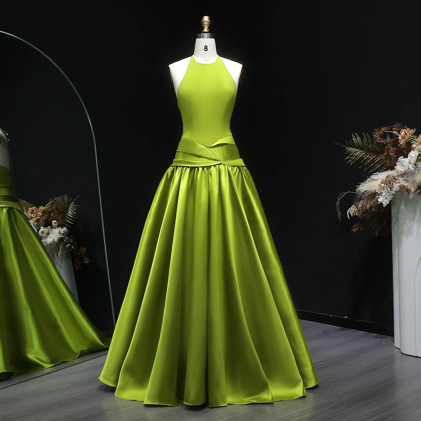 olive green formal dress for wedding Olive Green Evening Dress with Waist Tie