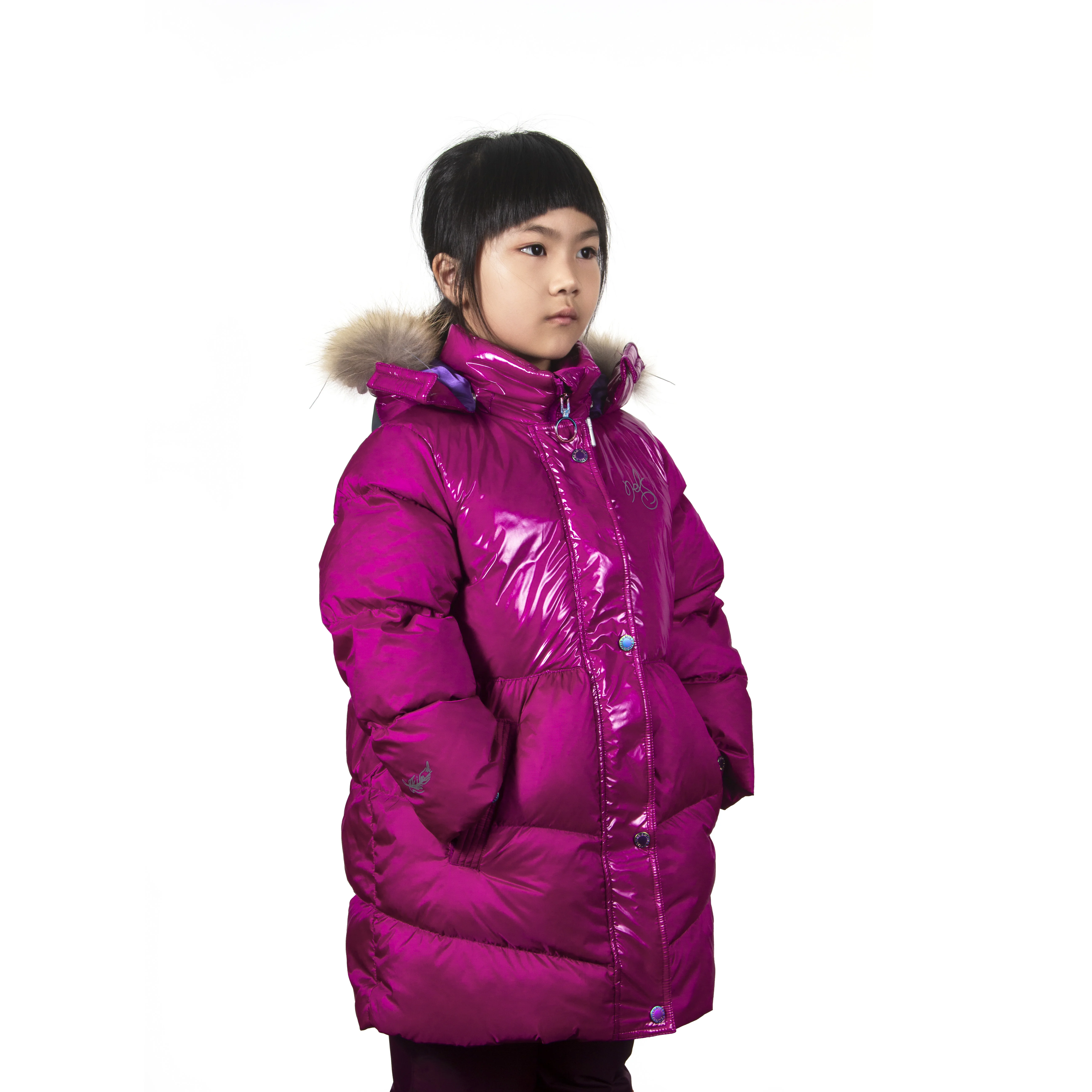 Jianfeng Stylish winter outdoor customized original fur collar long style kids down hoodie jacket with zipper