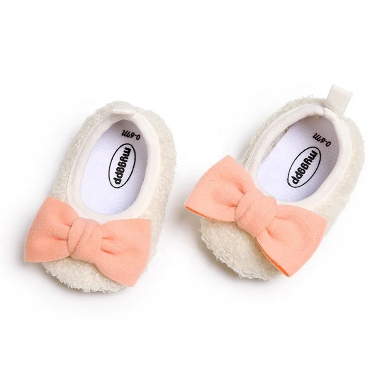 Winter Spring New Fleece Warm Soft Bottom Cotton Baby Shoes Small Casual Toddler Shoes With Bow for Little Girls