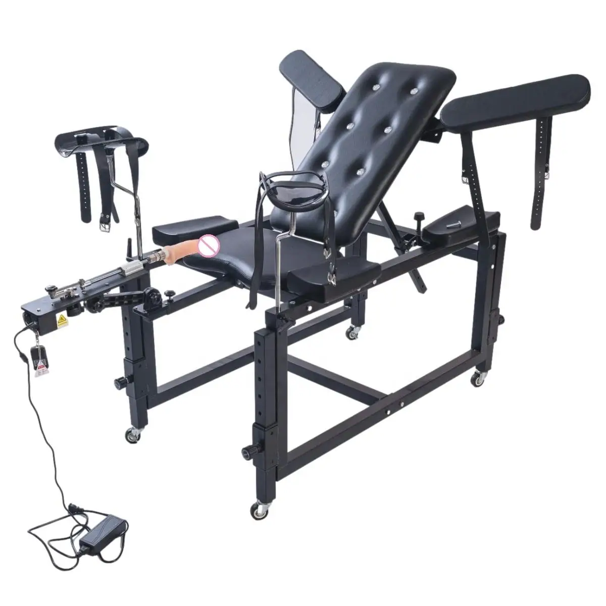 Pro BDSM Throne System: Open-Leg Spreader Chair with Built-In Sex Machine & 6-Point Restraint Harness