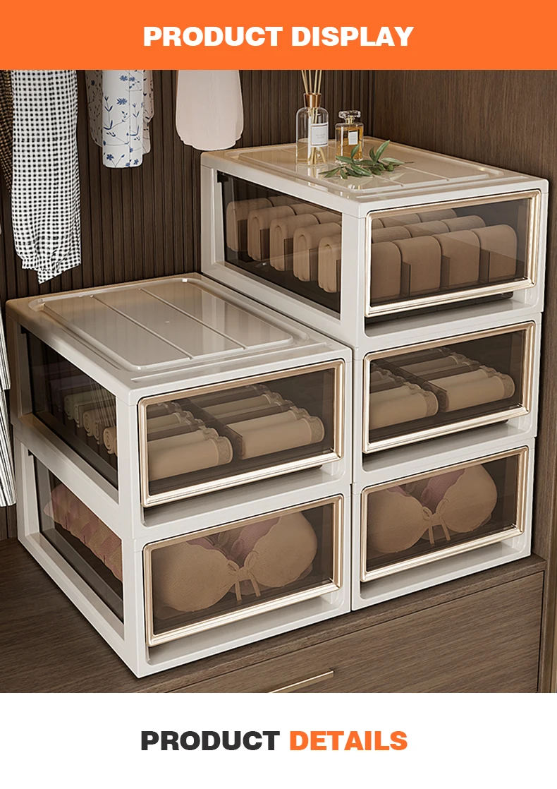 Wannuo Underwear Storage Box Plastic Drawer Separate Partition Sock Storage Cabinet 3-In-1 Pull-Out Storage Box details