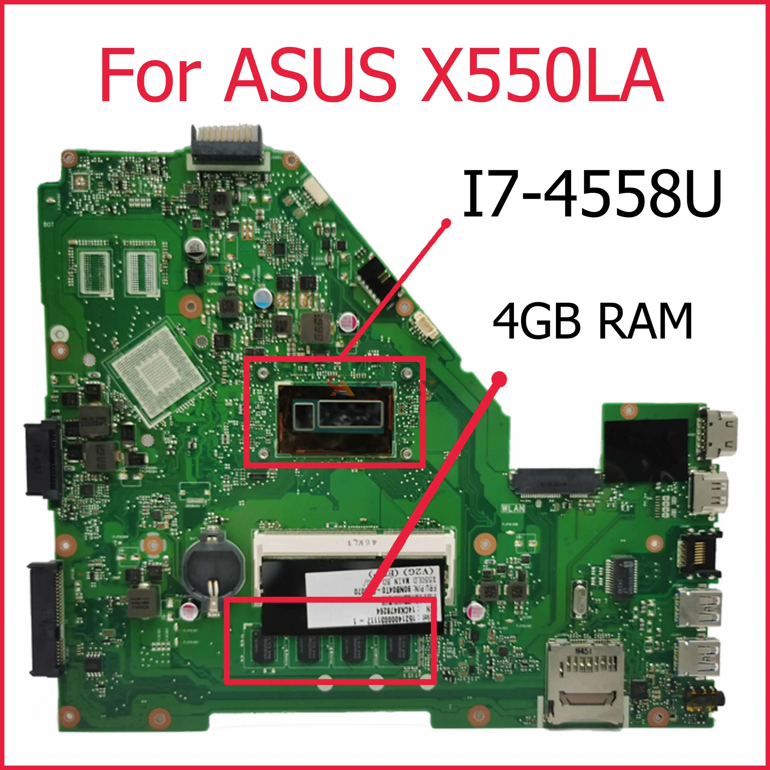 Source board Vivo Book X550LD X550LC X550LN X550LA mainboard with I7-4558U 4G RAM X550LA laptop motherboard For on