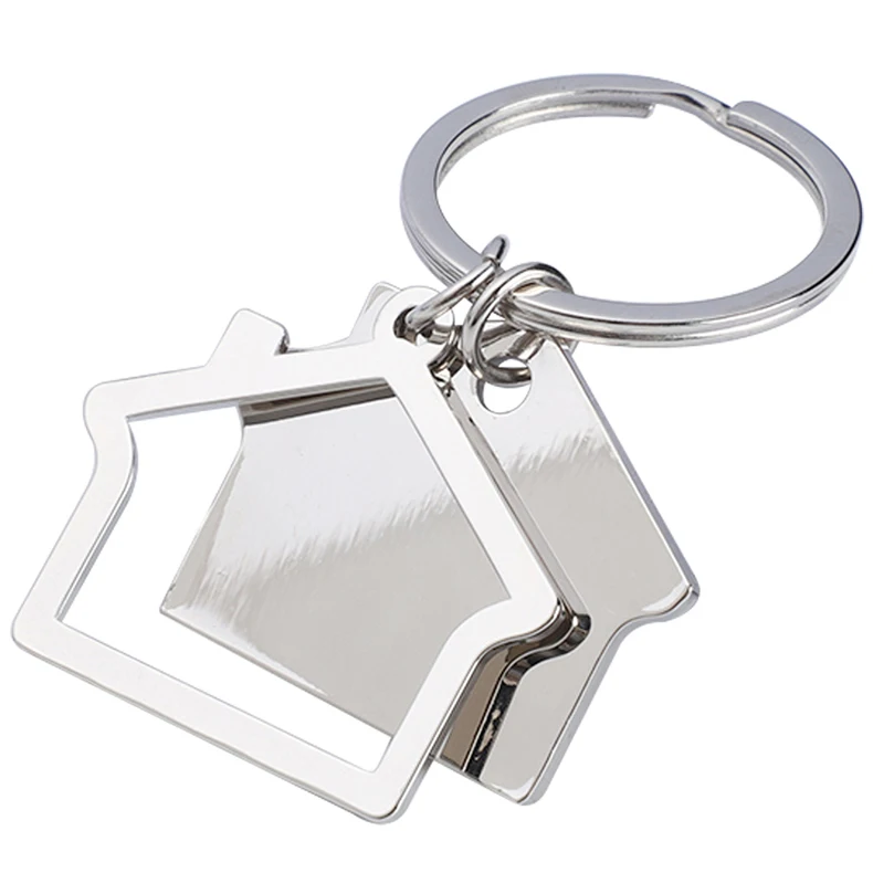 Wholesale Engraved Zinc Alloy Personalized Keyring Sublimation Key Holder House Shaped Blank Custom Metal Keychain_voghion.com