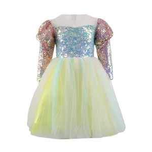 Customizable Girls Personalized Sequin Mesh Sleeve Party Dress Gradient Tulle Skirt Kids Fashion Princess Costume