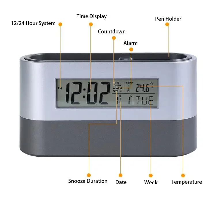 Promotional Gift Electronic Digital Alarm Pen Holder Clock With Gadget Storage Box Desktop Display