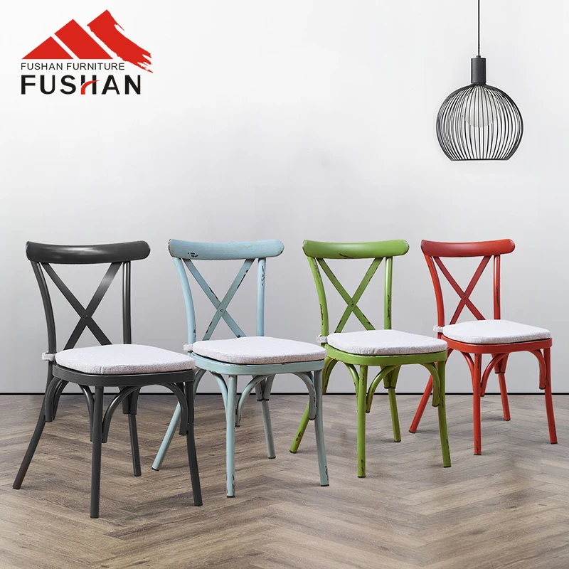 FUSHAN Wholesale furniture industrial vintage bistro cross back chair cafe chairs