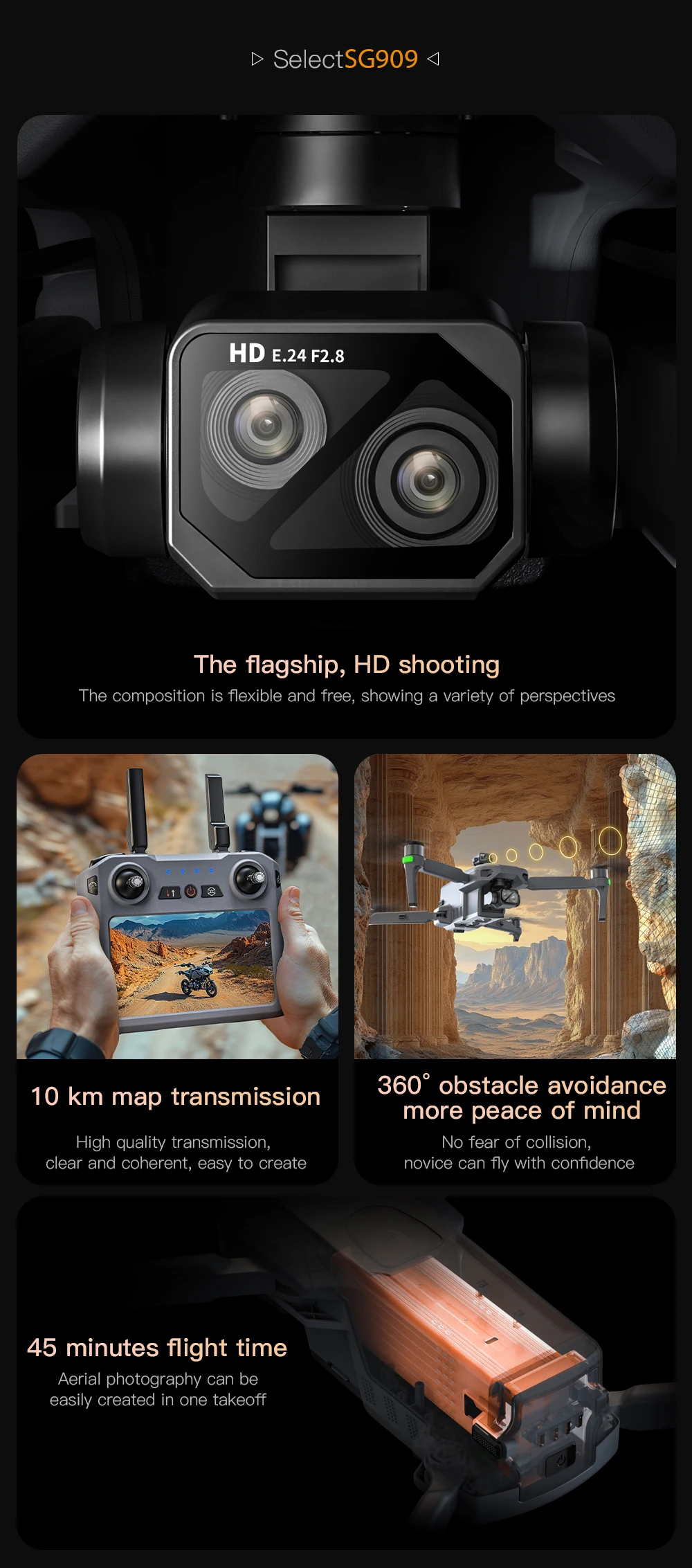 Drone Pliable ZLL SG909 - Caméra FPV, GPS, Cardan 360°, Évitement - Neuf