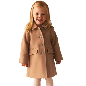Private Label Khaki Woolen Coats for Girls Winter and Autumn Long Winter Dress for Kids for 4-Year-Old Girls