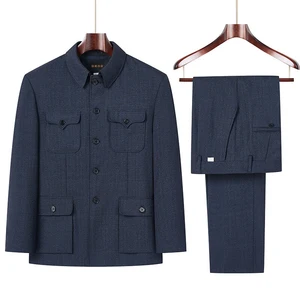 Chinese Suit for Men 2 Pieces Suit Jacket Pants Zhongshan Set Mao Chinese Formal Suit Set