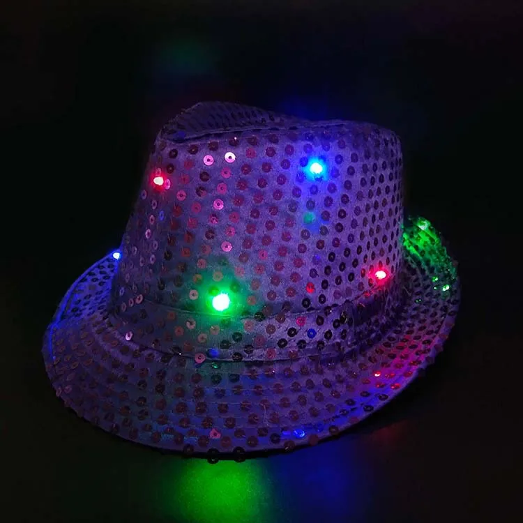 coloré paillettes led lumière jazz chapeau hip hop nuit scène performance  led light up sequin fedora chapeau pour la fête