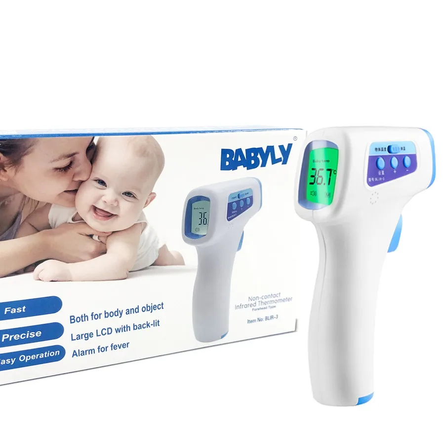 
 Babyly бытовой взрослых лба Бесконтактный ЖК-дисплей экран цифровой инфракрасный термометр быстрого чтения температуры пистолет  