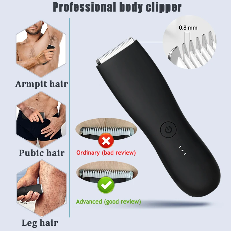 Free Sample OEM ODM Custom Professional  Hair Clipper Rubber Surface Waterproof LED Light Type-C Body Groomers Body Trimmer