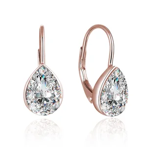 POLIVA 18K Rose Gold Plated Sterling Silver Cubic Zirconia Dangle Earrings Cute Leverback Design for Weddings Parties Gifts