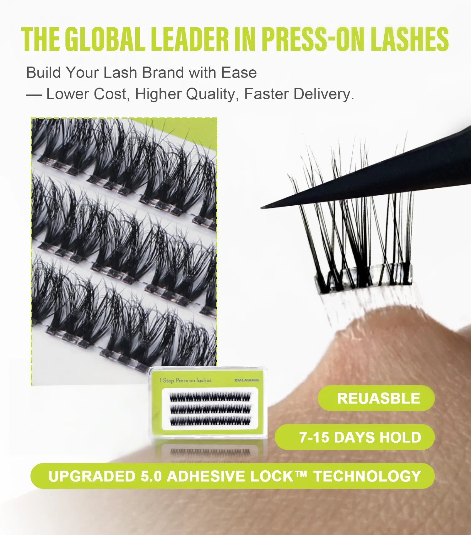 Hold 7-15 Days Non-Sticky Pre Glued Cluster Lashes Waterproof Handmade ...