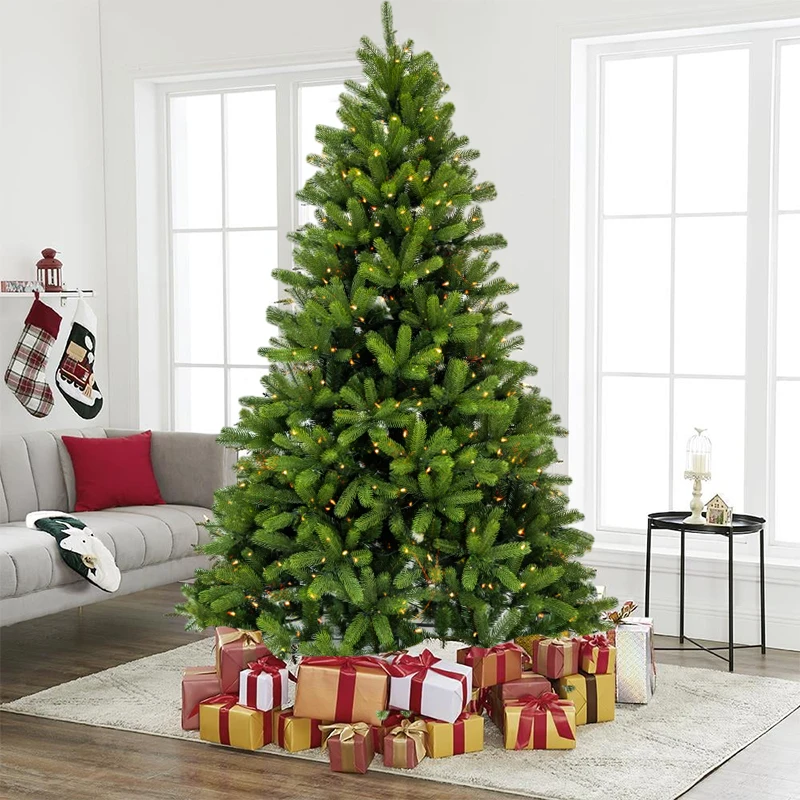 Wide Tree Girth 5/6/7FT Slim Pvc Pe Mixed Kerstboom Arbol De Navidad Hinged Green Artificial Christmas Tree With Leds