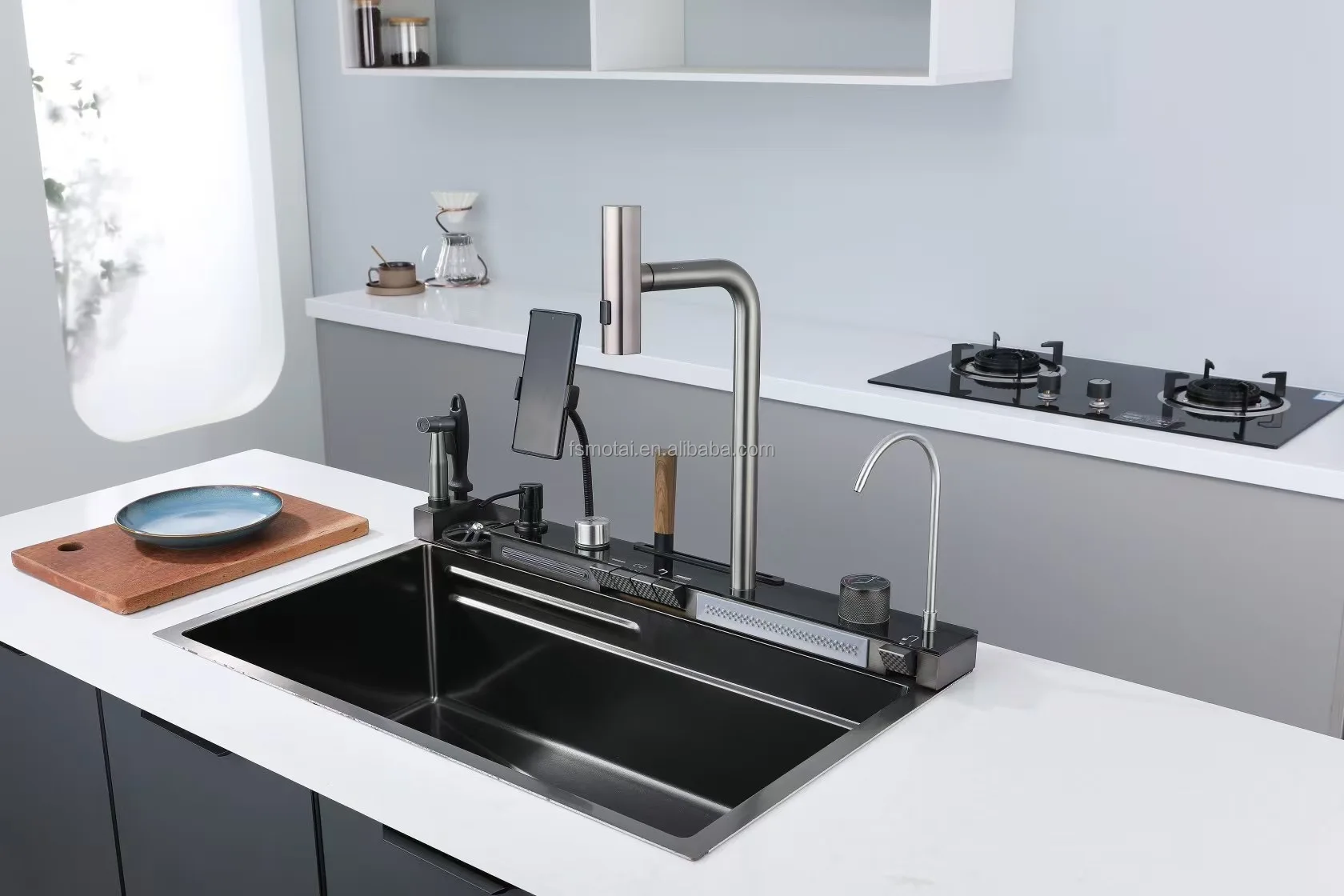 Luxury Smart Waterfall Kitchen Sink Modern Functional Single Bowl ...