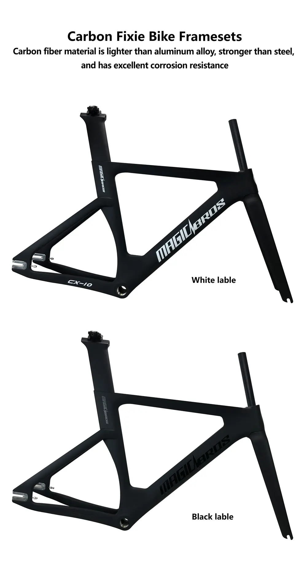 Magicbros 700c Bicycle Carbon Fiber T800 Fixie Frame And Fork Fixie