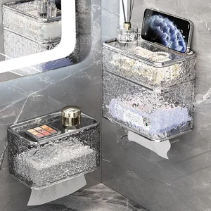 Modern Plastic Bathroom Tissue Box Double Holder Toilet Paper Storage Wall-mounted Roll Paper Box