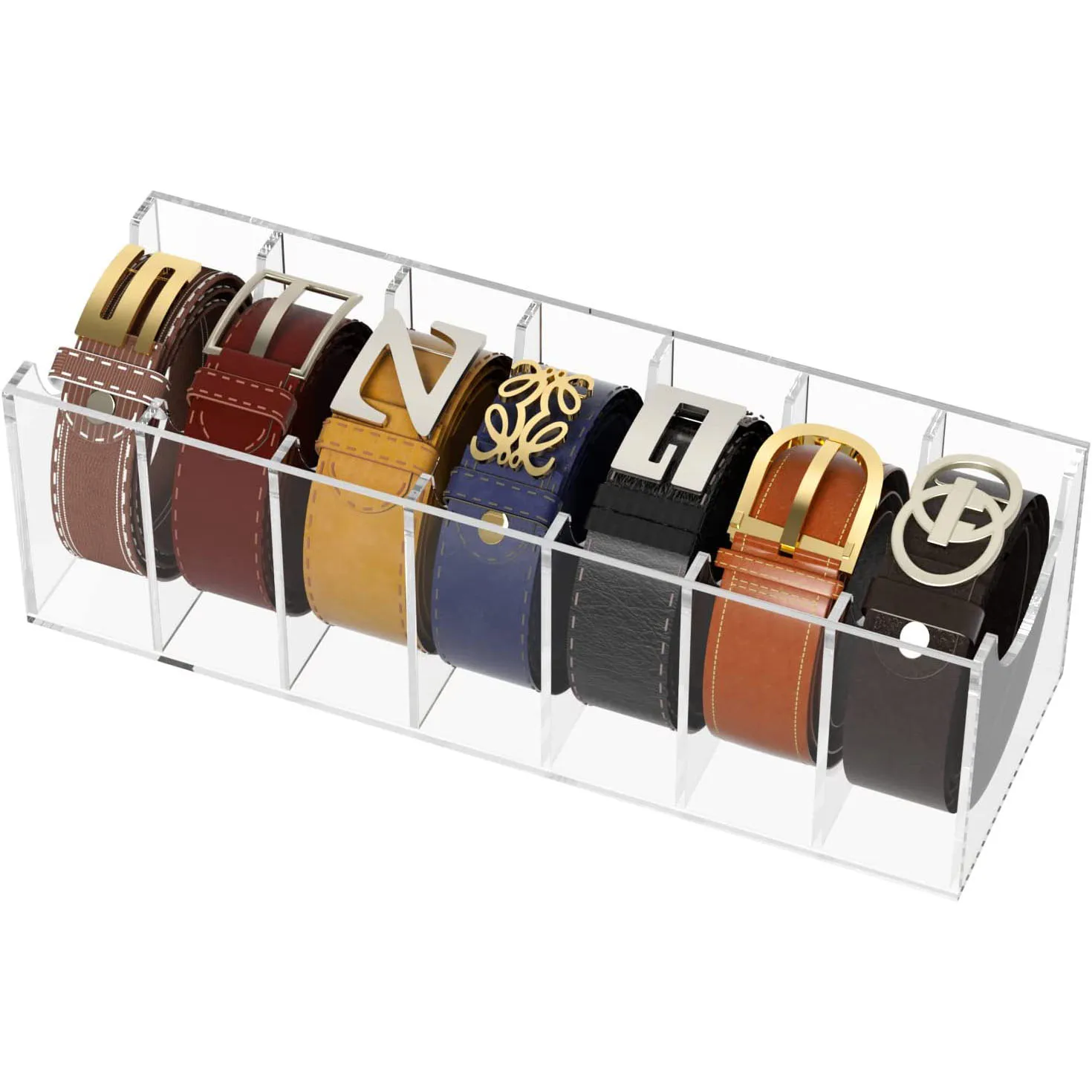 Custom Acrylic Belt Organizer 5 And 7 Compartments Belt Storage Box ...