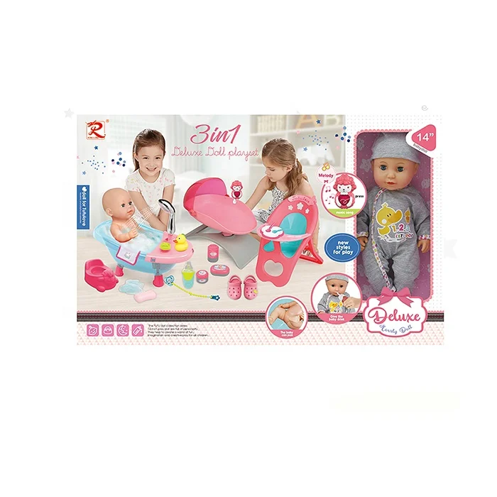 Drink Water Pee 3 in 1 Play Set Toys Cute 14 Inch Baby Doll Bath Tub