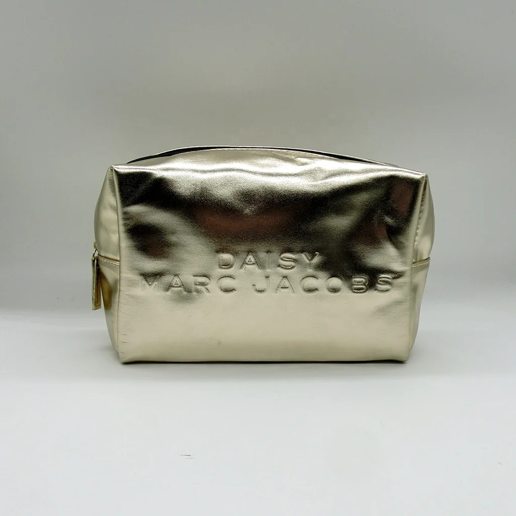 Wholesale Custom Metallic Leather Beauty Bag Embossed logo PU Professional Makeup Pouch Clutch Cosmetic Bag
