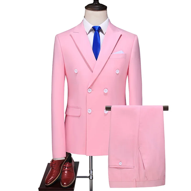 Men's Slim Fit Suit Male Business Casual 2 Piece Trousers Gentlemen Double Breasted Wedd aperçu 9