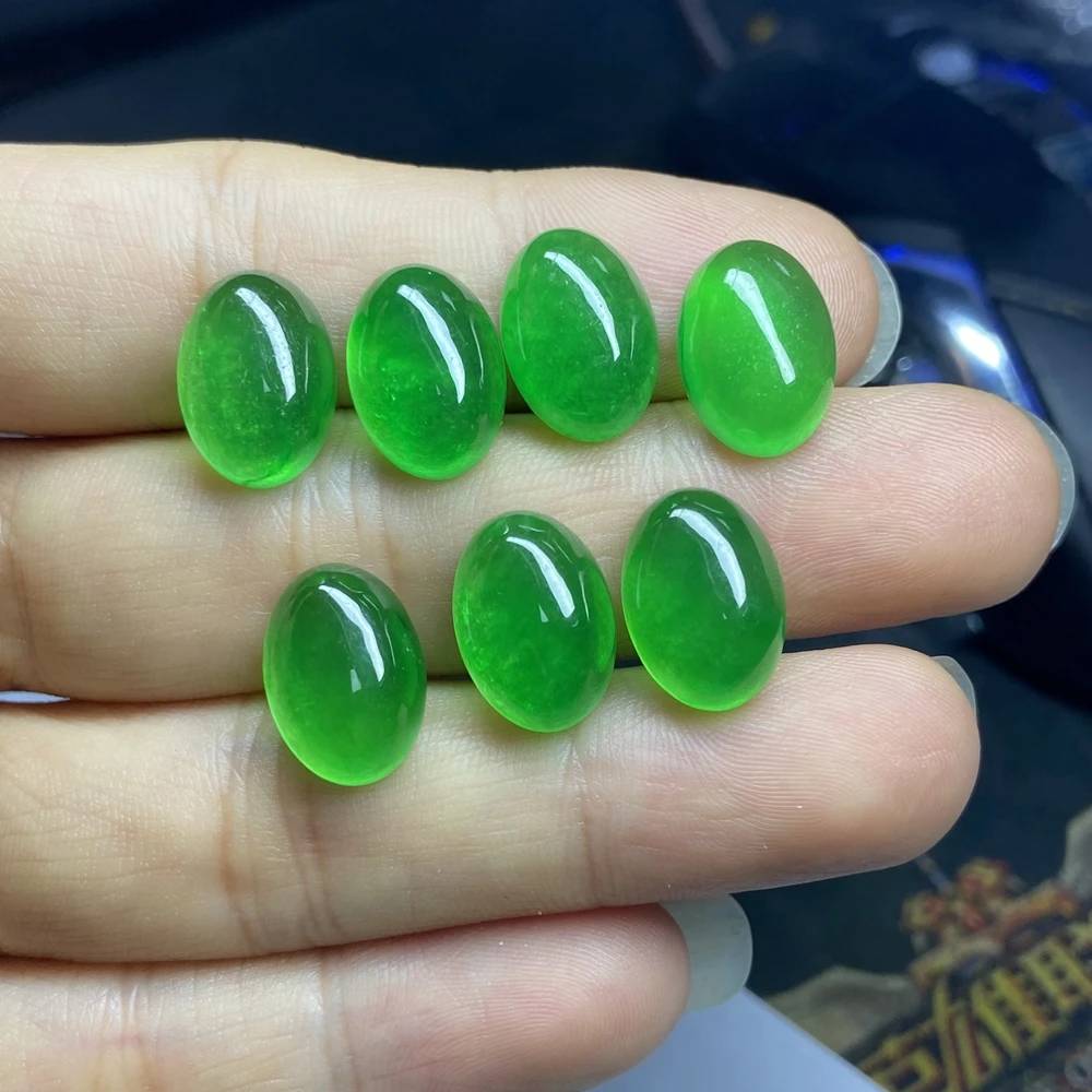 Type A Natural Myanmar Mossy Green Jadeite Cabochon 1.645 Cts Jewelry Making Burmese Jade Loose Stone for Ring/Pendant