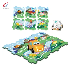 Chengji Electric Puzzle Race Track Toy Kids Educational Diy Assembly Jigsaw orbit Dinosaur Plastic Puzzle Rail Car