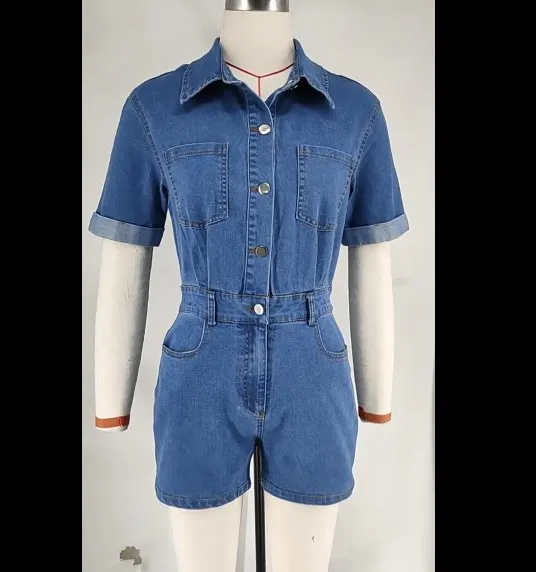 Combinaison Jean Large Femme Taille Haute - Salopette Denim Ample Poches Décontractée
