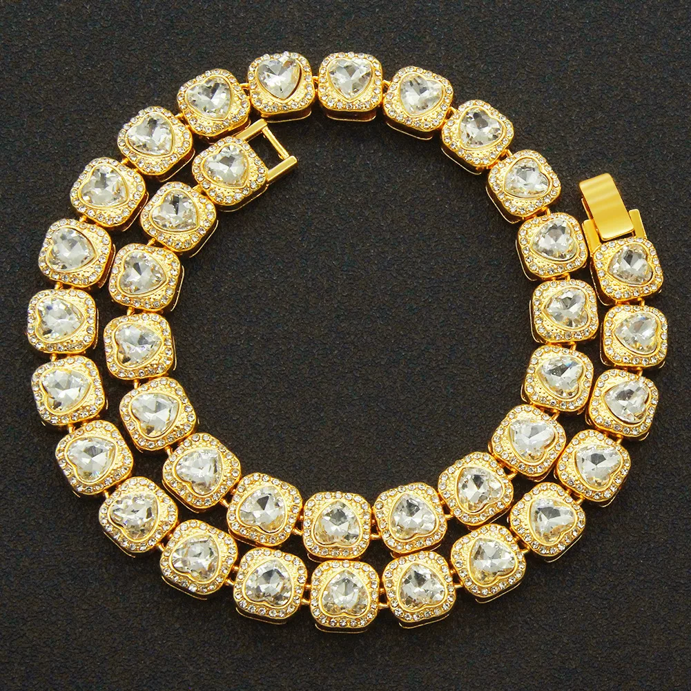 2025 New Rhinestone 18k Plated Good Cuban Link Chain Jewelries Christian Products Red Enamel Heart Vintage Necklace for Women