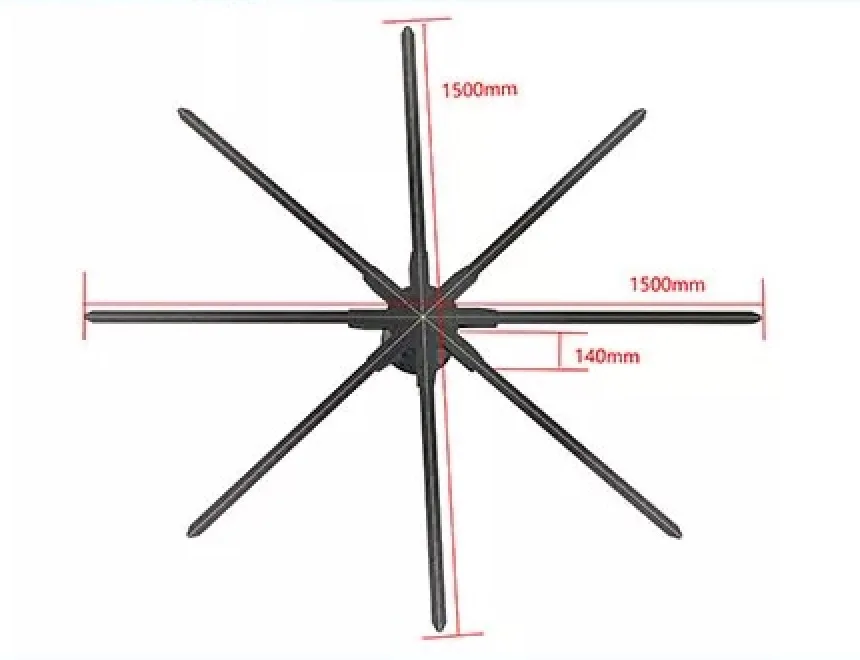 3D Holographic Fan LED Display Z4 Model 150cm 2000cd Brightness 8 Blades 3D LED Fan