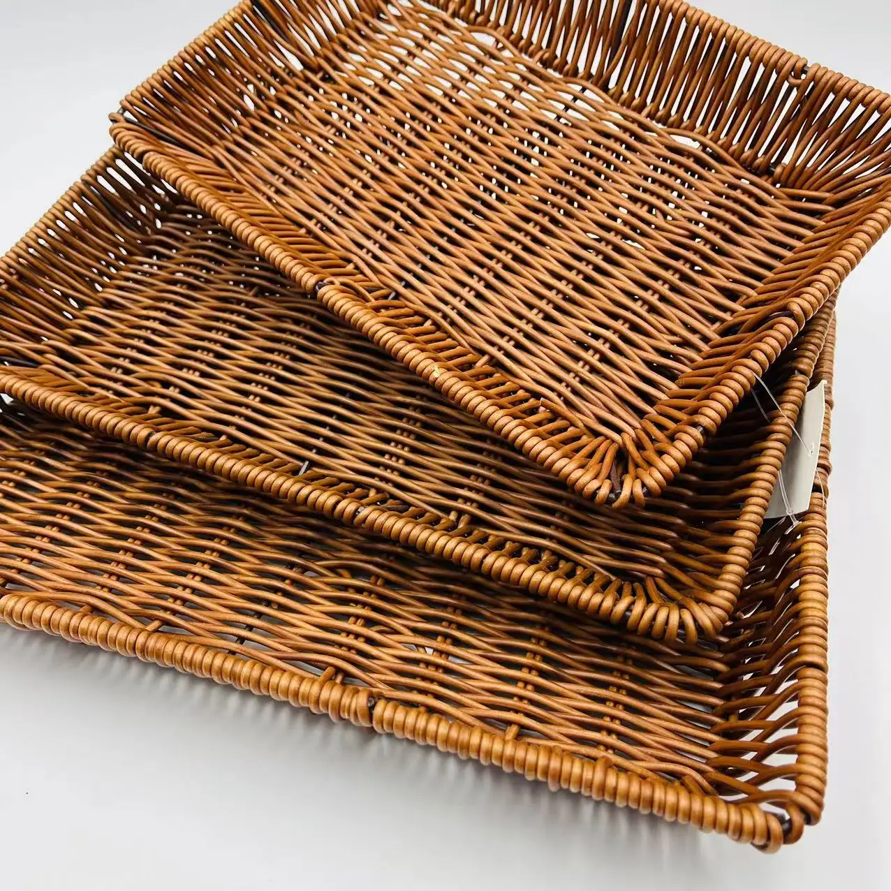 Handwoven Plastic Wicker Basket Set Of 3 Weaving Decorative Storage