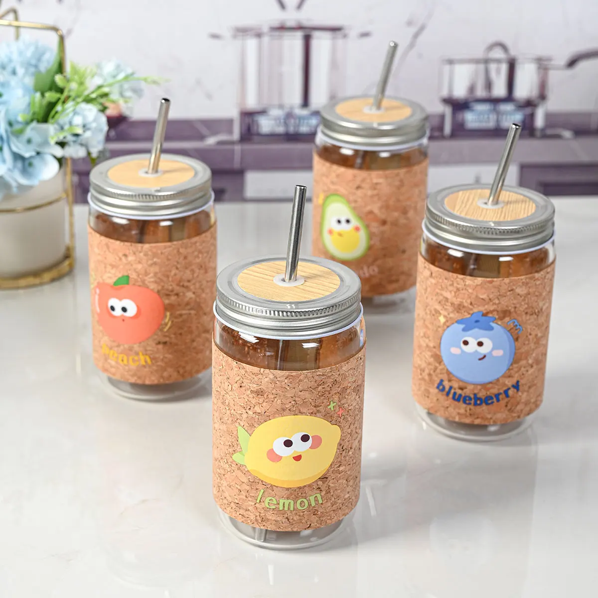 Reusable Drinking Jar With Steel Lid And Straw
