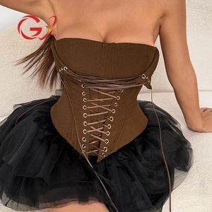 GX1985 Fashion 2026 Vintage Unique Street Wear Sleeveless Slim Fit Lace-up Women Tube Sexy Tight Corset Tops