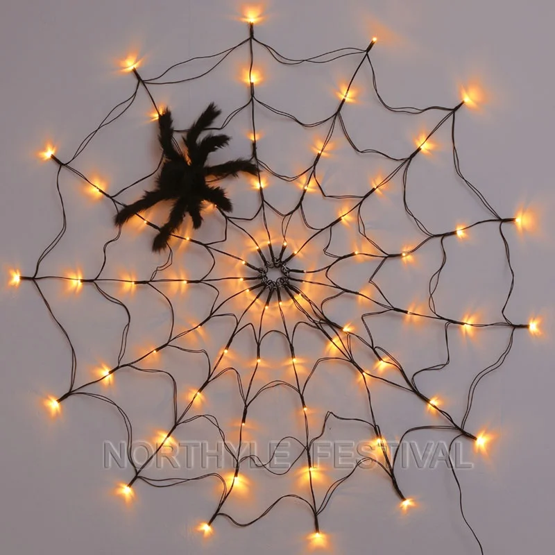 RTS USB Battery Box Operated LED Spider Net Light Halloween Decoration  Spider Web Lamp for Festival Party Hotel Decoration