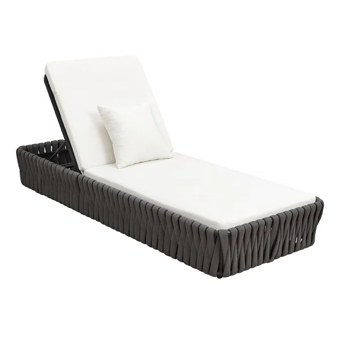 Leisure Hotel Garden Sun Loungers Outdoor Exterior Relaxation Aluminum Rope Chaise Lounge Chair Sunbed With Side Table for Spa