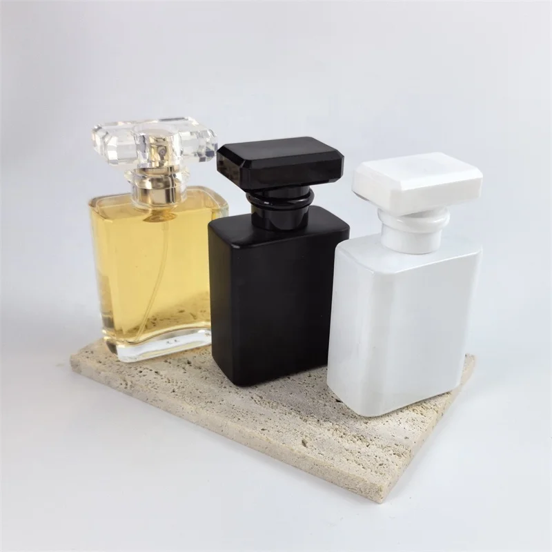 Empty Matte Black Rectangle 30ml 50ml Perfume Glass Bottles Square Parfum Bottle With Screw Sprayer and Top