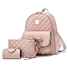 Back Hot Sales 3Pcs Set Collage Bag Card Holder Clutch Handbag Back Packs Ladies Backpack