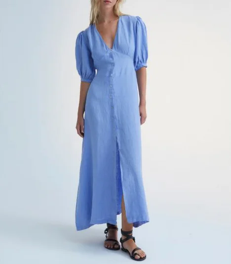 Women Summer Casual Pure Color 100 Linen Maxi Dress