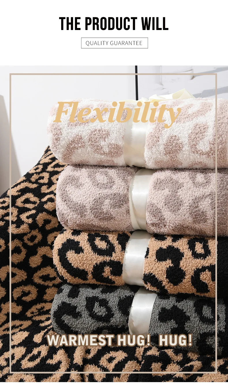 Wholesale Half Fleece Jacquard Knitted Throw Blanket Leopard Print