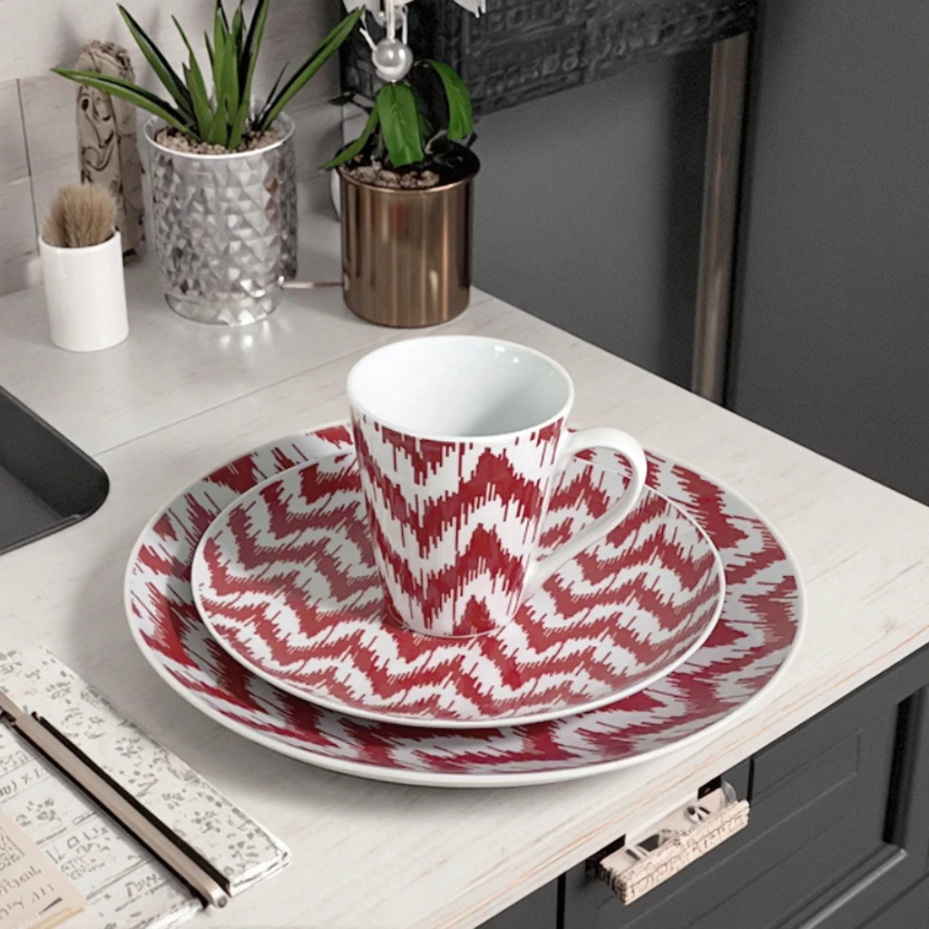 Factory Custom 12-Piece Ceramic Red Dinnerware Set New Round Dish Design for Weddings supplier
