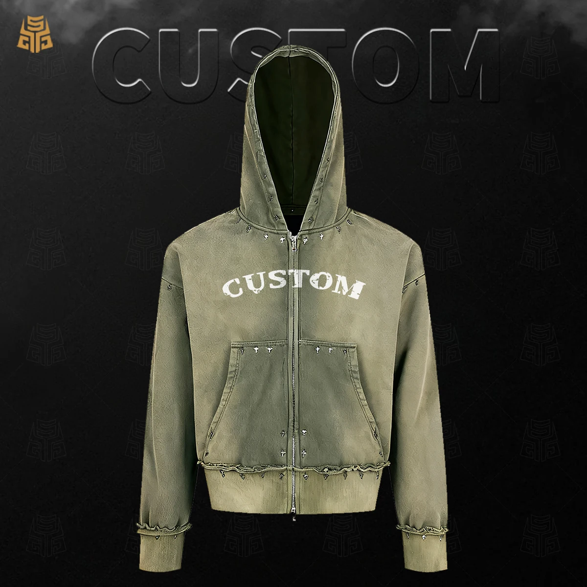 Heavyweight 100% Cotton Blank Double Zipper Hoodies French Terry Oversized Hoodie Men Custom Embossed Logo Boxy Hoodie for Men